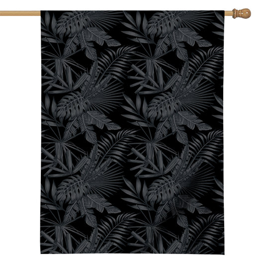 Black Palm Leaf Aloha Pattern Print House Flag
