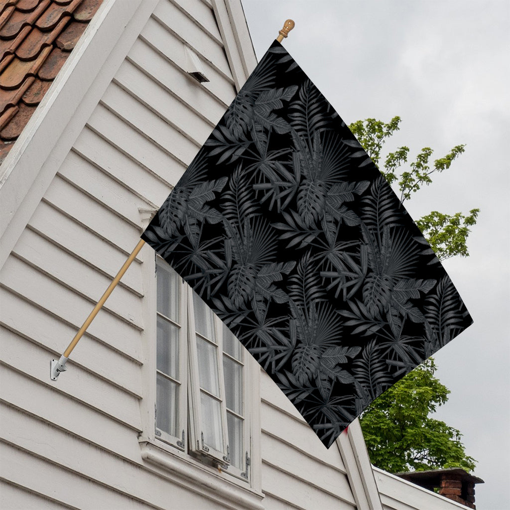 Black Palm Leaf Aloha Pattern Print House Flag