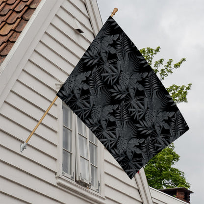 Black Palm Leaf Aloha Pattern Print House Flag