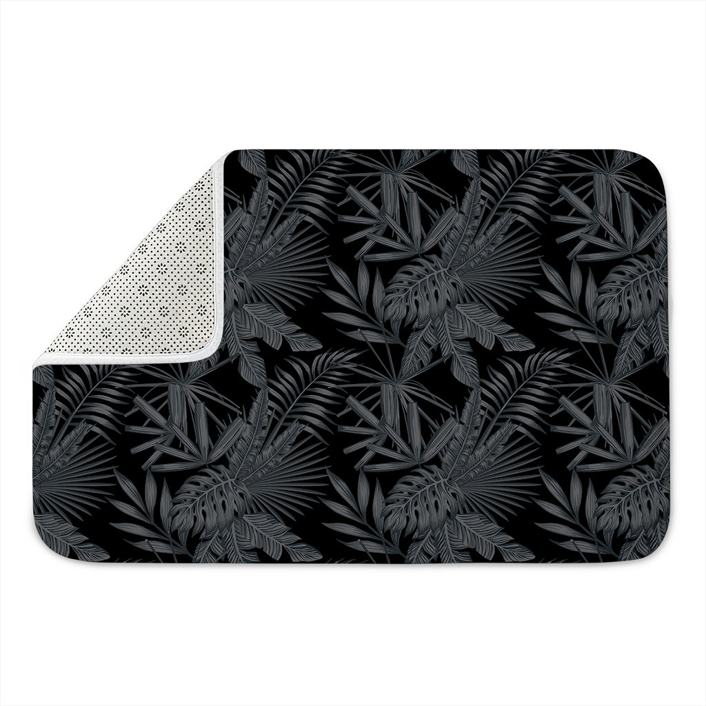 Black Palm Leaf Aloha Pattern Print Indoor Door Mat