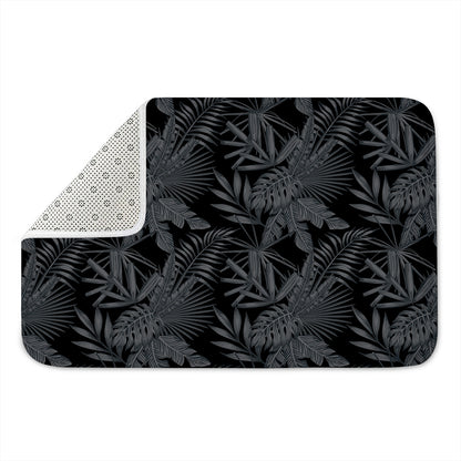 Black Palm Leaf Aloha Pattern Print Indoor Door Mat