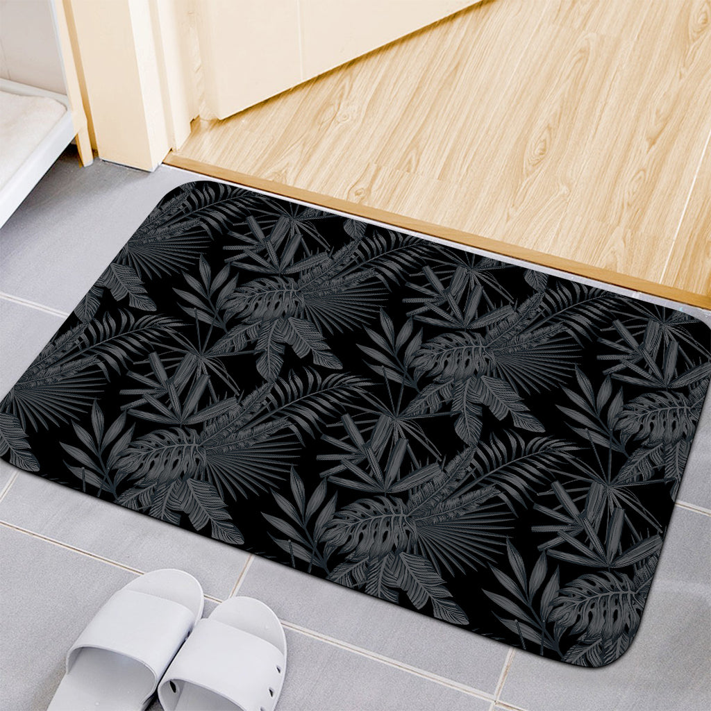 Black Palm Leaf Aloha Pattern Print Indoor Door Mat