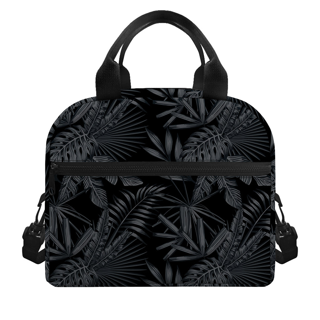 Black Palm Leaf Aloha Pattern Print Insulated Lunch Bag