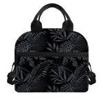 Black Palm Leaf Aloha Pattern Print Insulated Lunch Bag