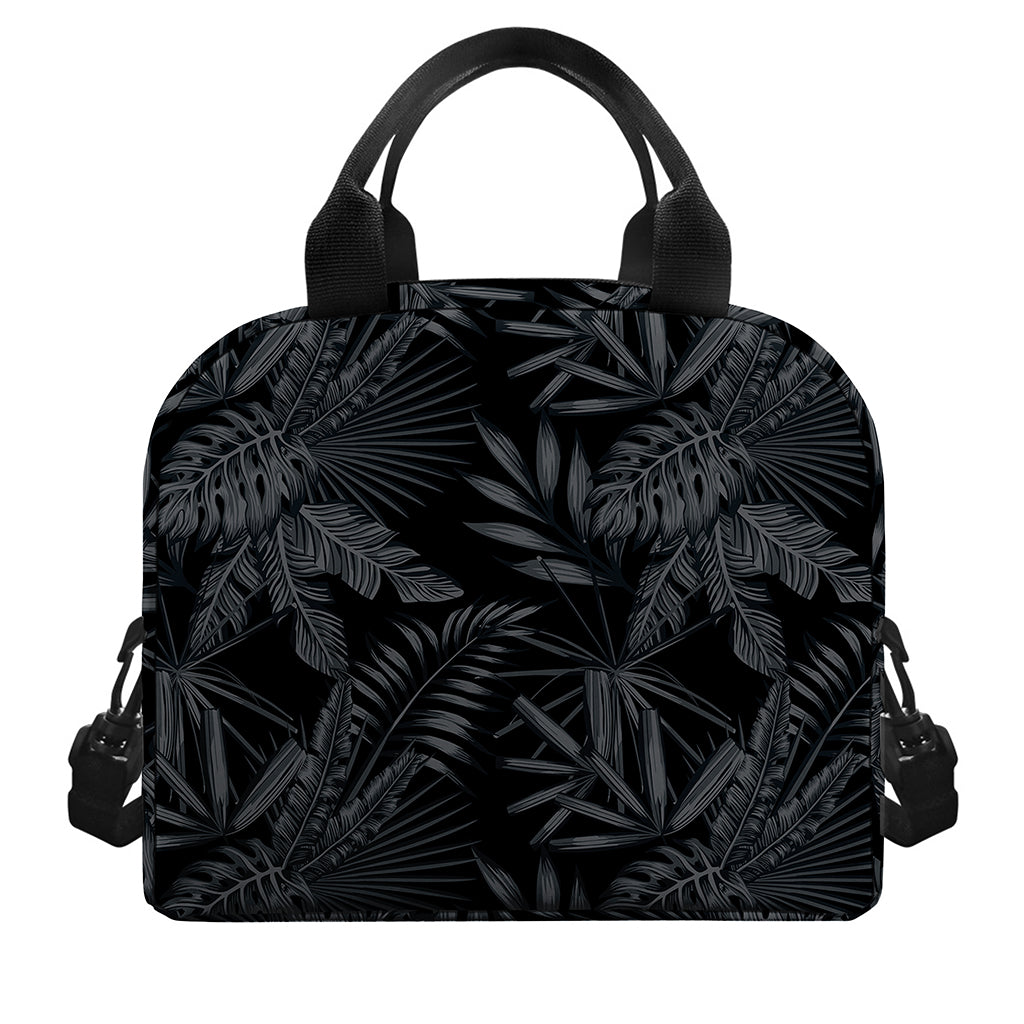 Black Palm Leaf Aloha Pattern Print Insulated Lunch Bag