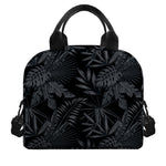 Black Palm Leaf Aloha Pattern Print Insulated Lunch Bag