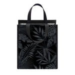Black Palm Leaf Aloha Pattern Print Insulated Lunch Tote