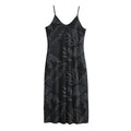 Black Palm Leaf Aloha Pattern Print Jersey Midi Cami Dress