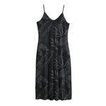 Black Palm Leaf Aloha Pattern Print Jersey Midi Cami Dress