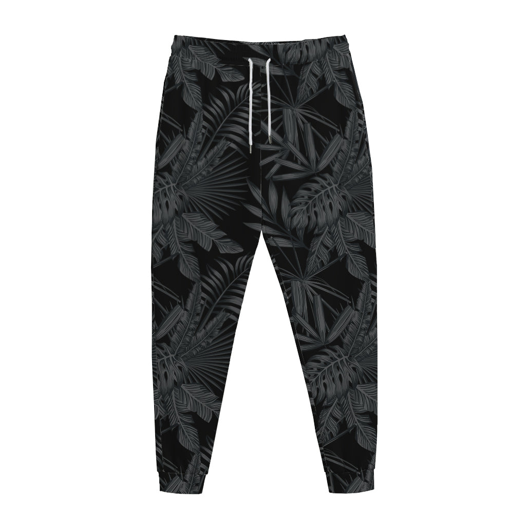 Black Palm Leaf Aloha Pattern Print Jogger Pants