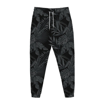 Black Palm Leaf Aloha Pattern Print Jogger Pants