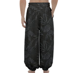 Black Palm Leaf Aloha Pattern Print Lantern Pants