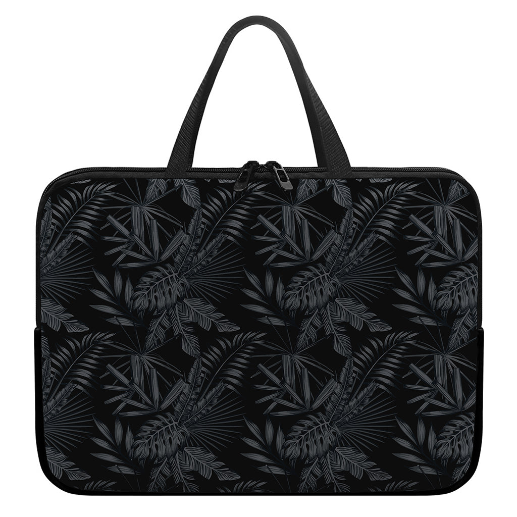 Black Palm Leaf Aloha Pattern Print Laptop Sleeve With Handle