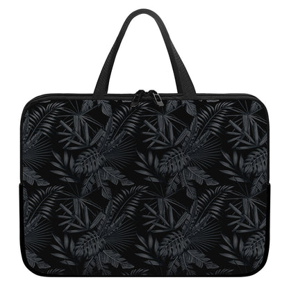 Black Palm Leaf Aloha Pattern Print Laptop Sleeve With Handle