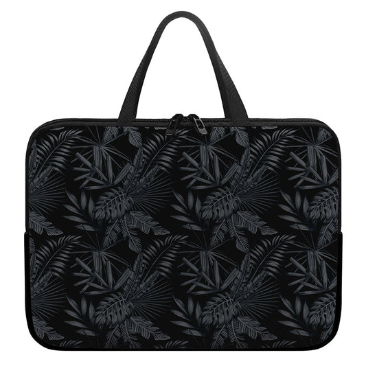 Black Palm Leaf Aloha Pattern Print Laptop Sleeve With Handle