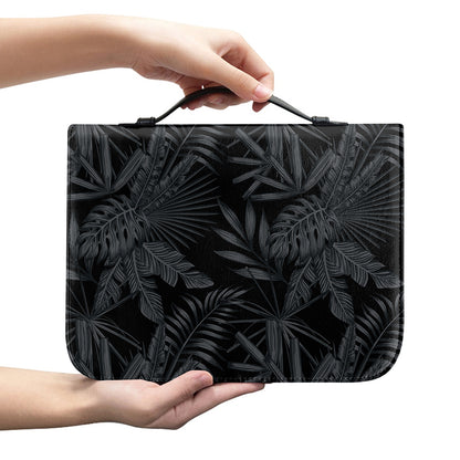 Black Palm Leaf Aloha Pattern Print Leather Bible Cover