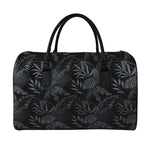Black Palm Leaf Aloha Pattern Print Leather Duffle Bag