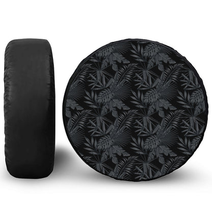 Black Palm Leaf Aloha Pattern Print Leather Spare Tire Cover