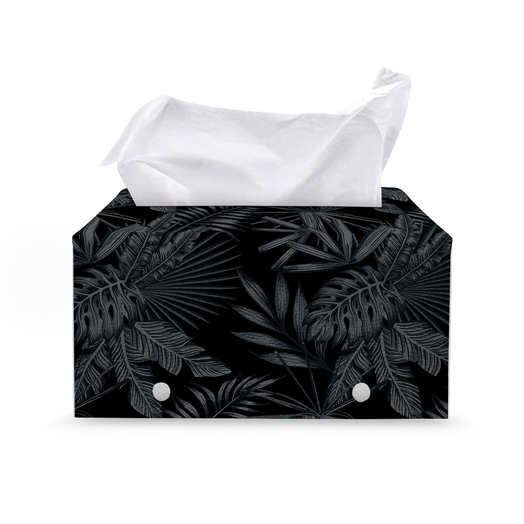 Black Palm Leaf Aloha Pattern Print Leather Tissue Box Cover