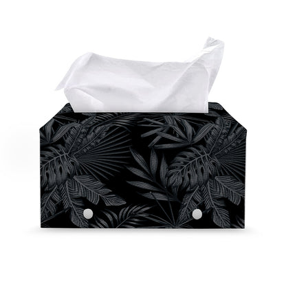 Black Palm Leaf Aloha Pattern Print Leather Tissue Box Cover