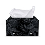 Black Palm Leaf Aloha Pattern Print Leather Tissue Box Cover