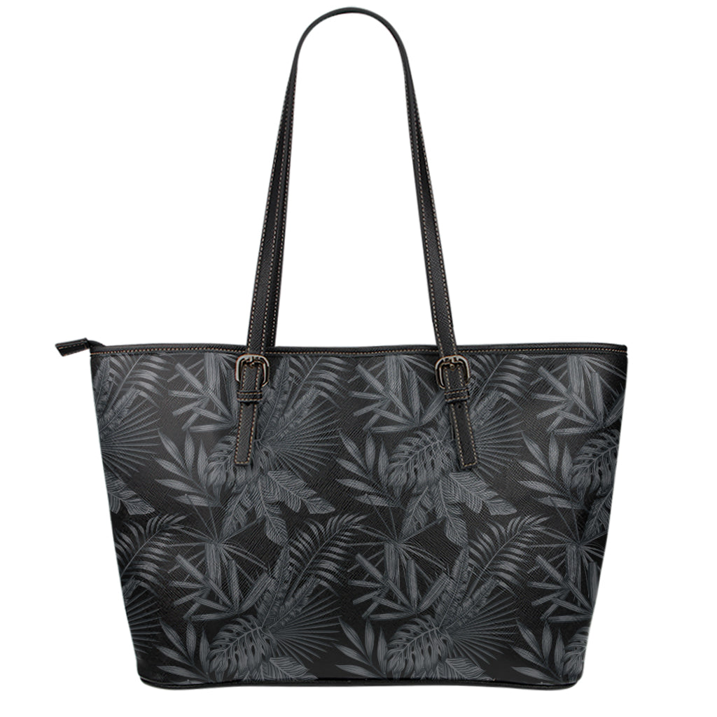 Black Palm Leaf Aloha Pattern Print Leather Tote Bag