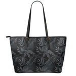 Black Palm Leaf Aloha Pattern Print Leather Tote Bag