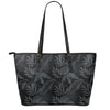 Black Palm Leaf Aloha Pattern Print Leather Tote Bag