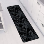 Black Palm Leaf Aloha Pattern Print Long Kitchen Mat
