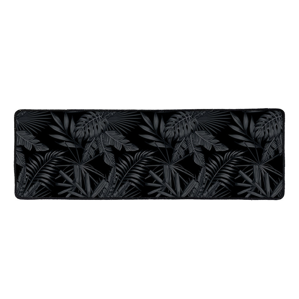 Black Palm Leaf Aloha Pattern Print Long Kitchen Mat