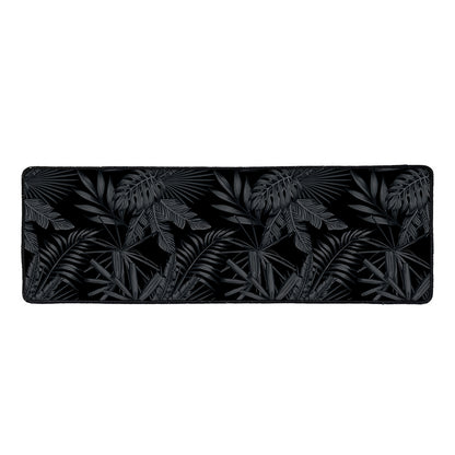 Black Palm Leaf Aloha Pattern Print Long Kitchen Mat