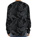 Black Palm Leaf Aloha Pattern Print Long Sleeve Baseball Jersey