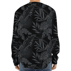 Black Palm Leaf Aloha Pattern Print Long Sleeve Baseball Jersey