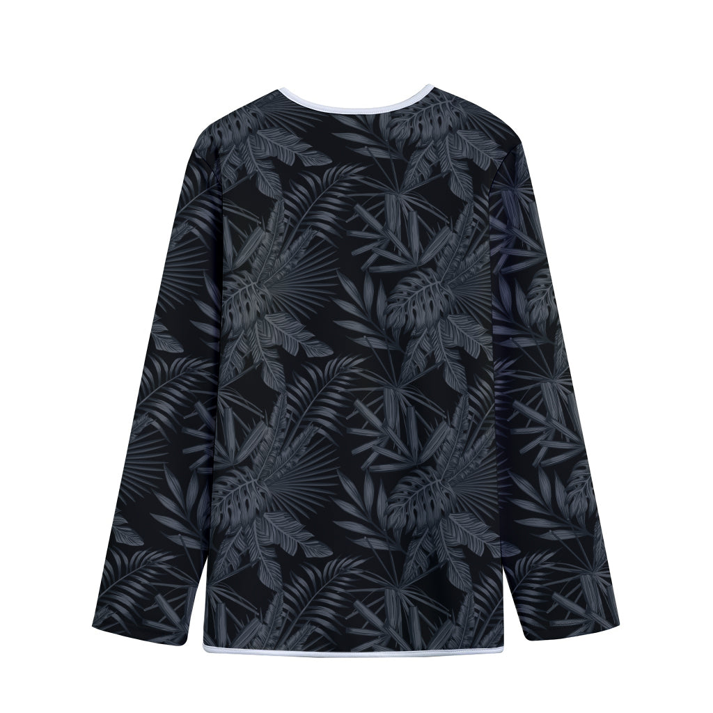 Black Palm Leaf Aloha Pattern Print Long Sleeve Short Coat