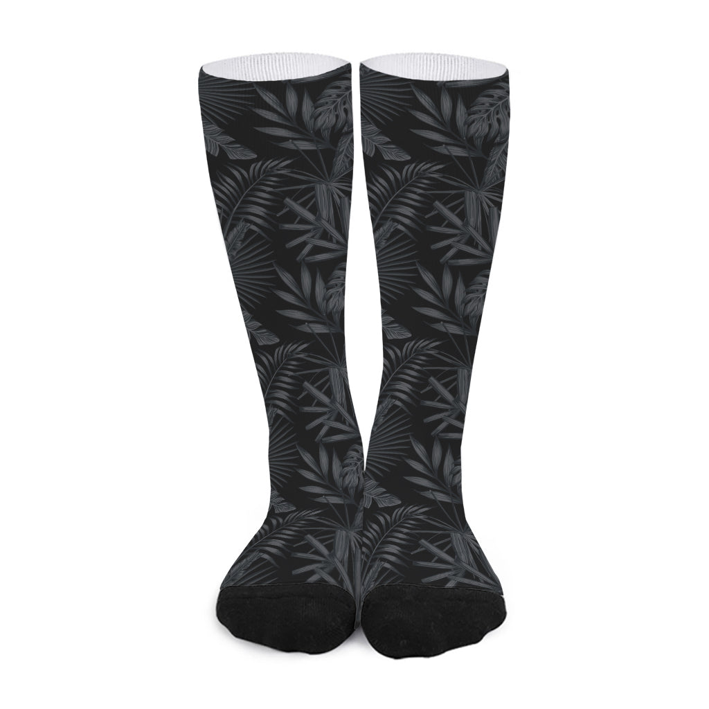 Black Palm Leaf Aloha Pattern Print Long Socks