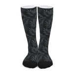 Black Palm Leaf Aloha Pattern Print Long Socks