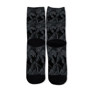 Black Palm Leaf Aloha Pattern Print Long Socks