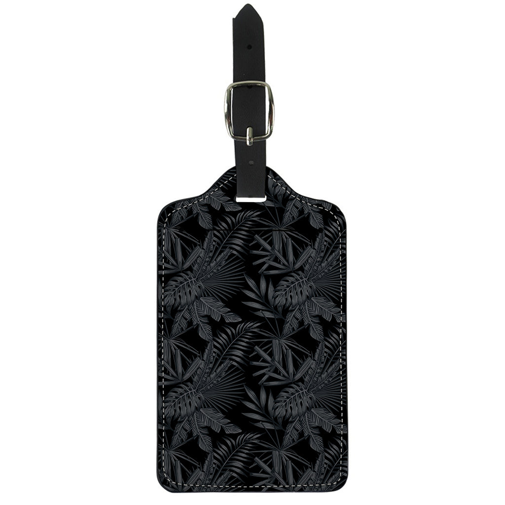Black Palm Leaf Aloha Pattern Print Luggage Tag