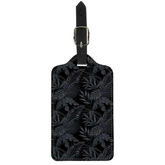 Black Palm Leaf Aloha Pattern Print Luggage Tag