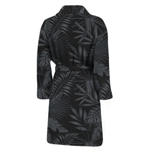 Black Palm Leaf Aloha Pattern Print Men's Bathrobe