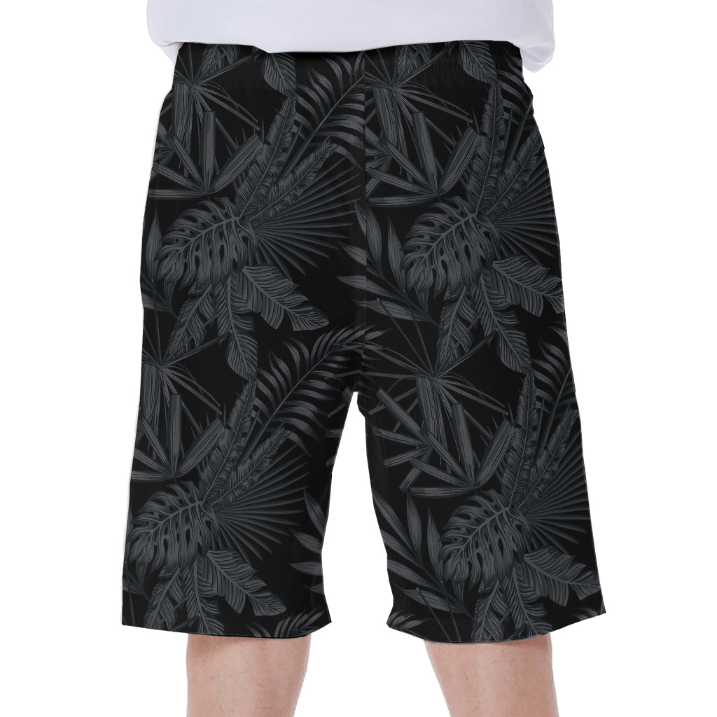 Black Palm Leaf Aloha Pattern Print Men's Beach Shorts