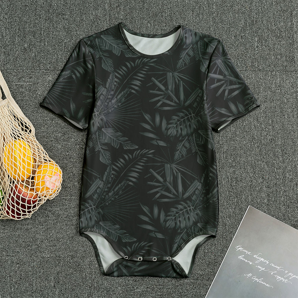 Black Palm Leaf Aloha Pattern Print Men's Bodysuit