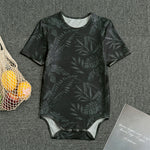 Black Palm Leaf Aloha Pattern Print Men's Bodysuit