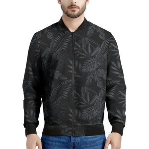 Black Palm Leaf Aloha Pattern Print Men's Bomber Jacket