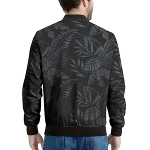 Black Palm Leaf Aloha Pattern Print Men's Bomber Jacket