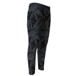 Black Palm Leaf Aloha Pattern Print Men's Compression Pants