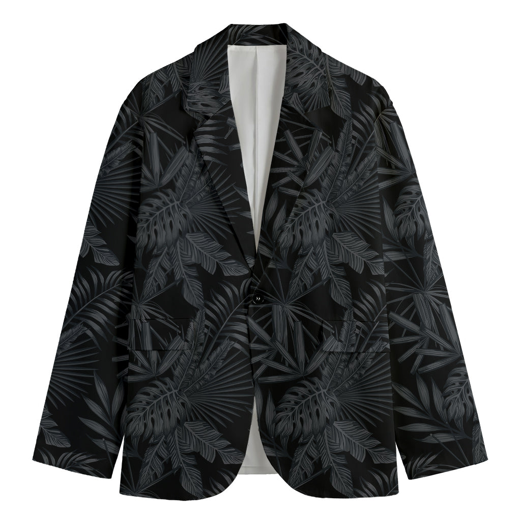 Black Palm Leaf Aloha Pattern Print Men's Cotton Blazer