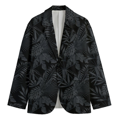 Black Palm Leaf Aloha Pattern Print Men's Cotton Blazer