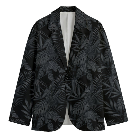 Black Palm Leaf Aloha Pattern Print Men's Cotton Blazer