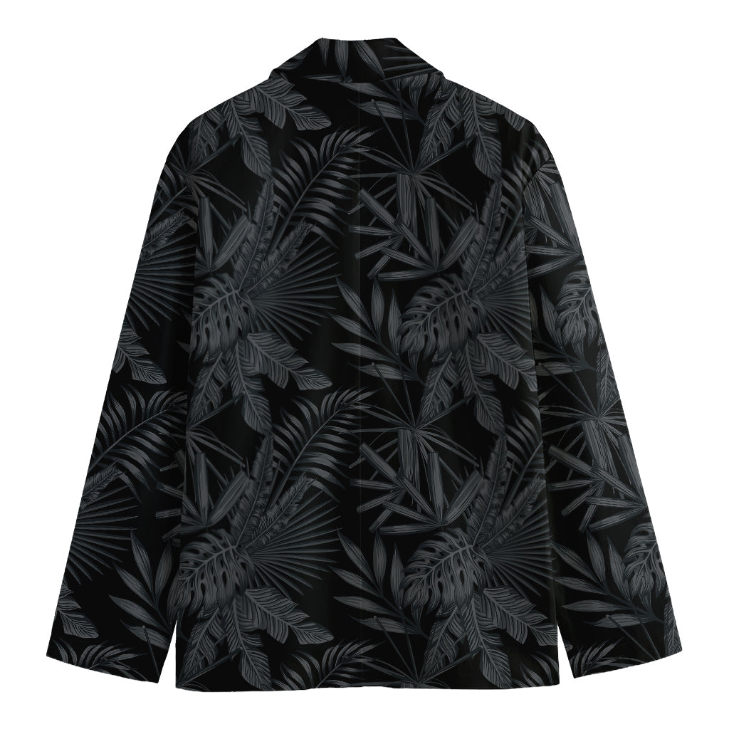Black Palm Leaf Aloha Pattern Print Men's Cotton Blazer